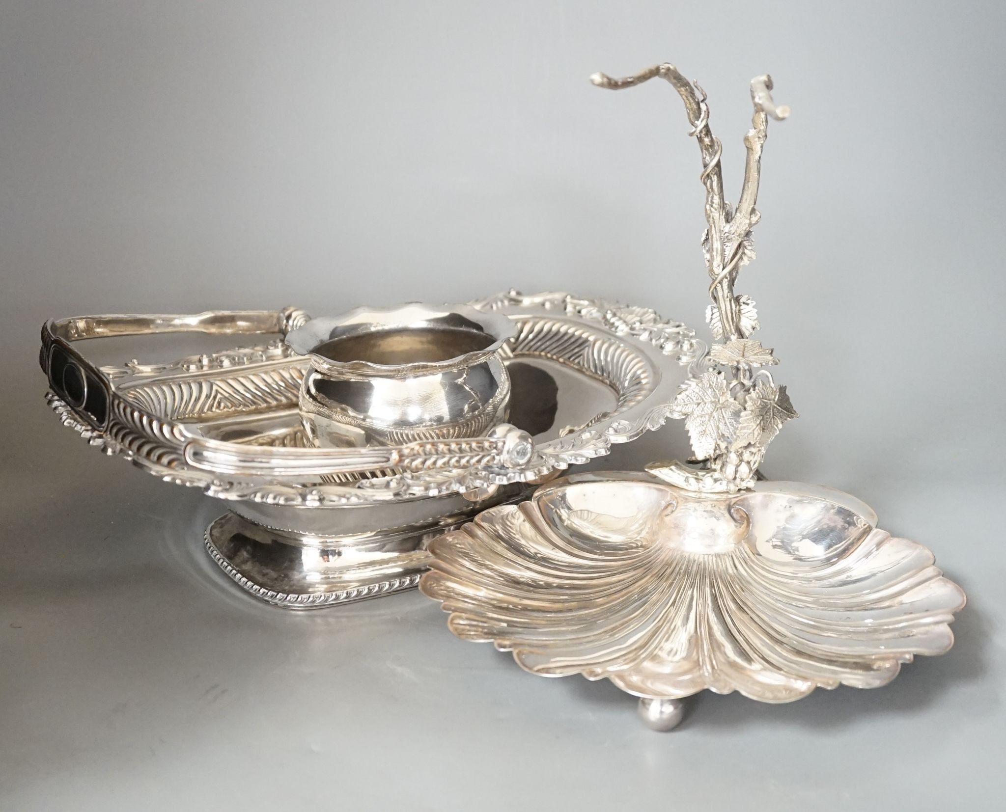 A quantity of plated wares including a breakfast dish, serving dishes etc